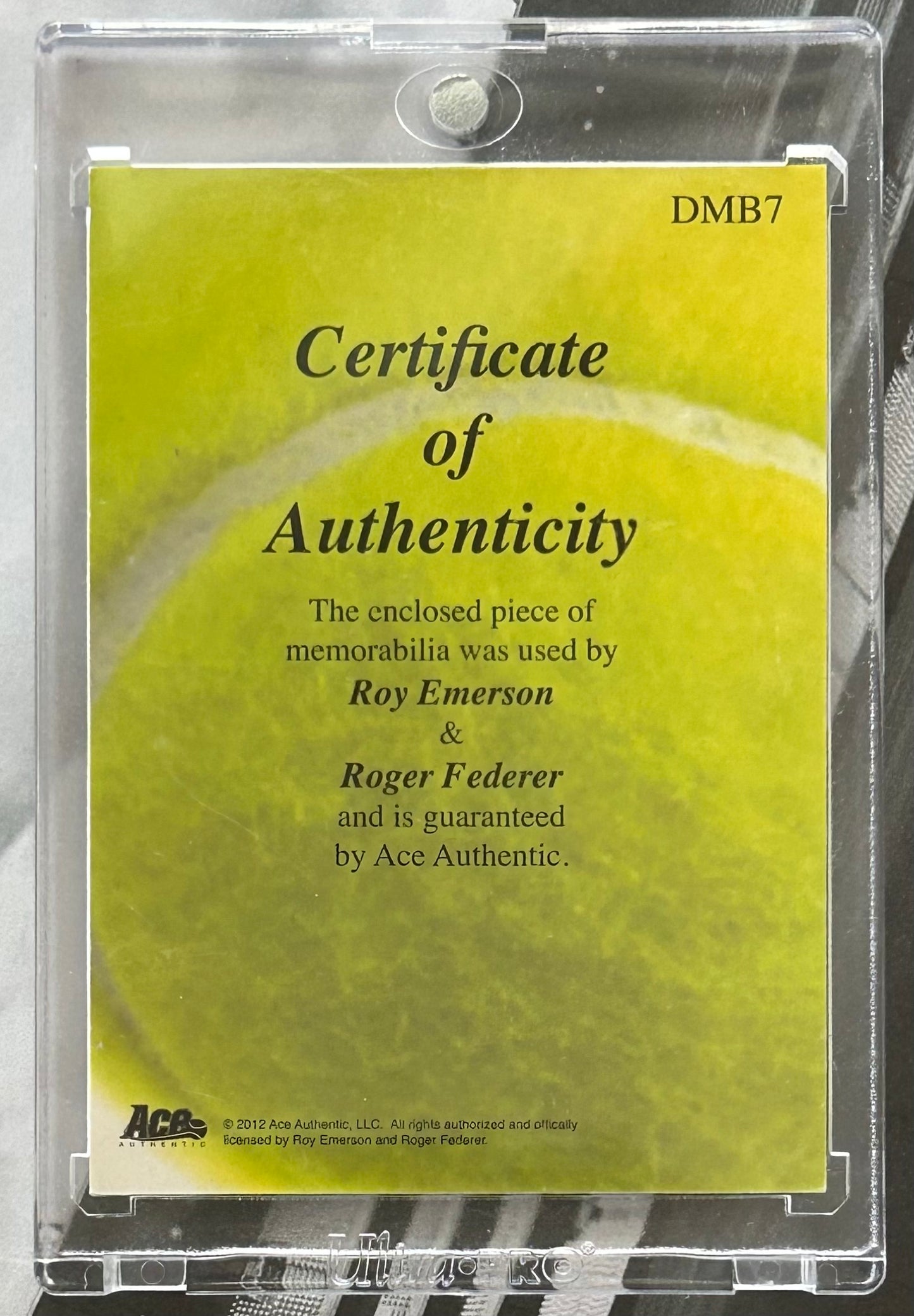 2012 Ace Authentic Grand Slam 3 - ROY EMERSON & ROGER FEDERER Dual Player Memorabilia DMB7