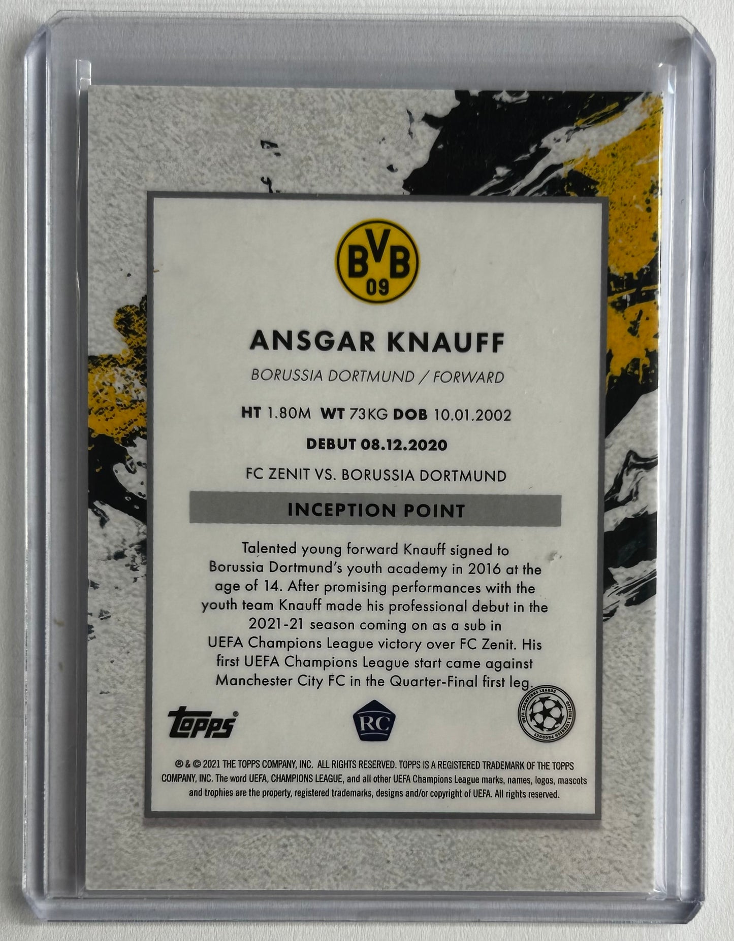 2020-21 Topps Inception UCL - ANSGAR KNAUFF (BORUSSIA DORTMUND) Emerging Stars RC Rookie