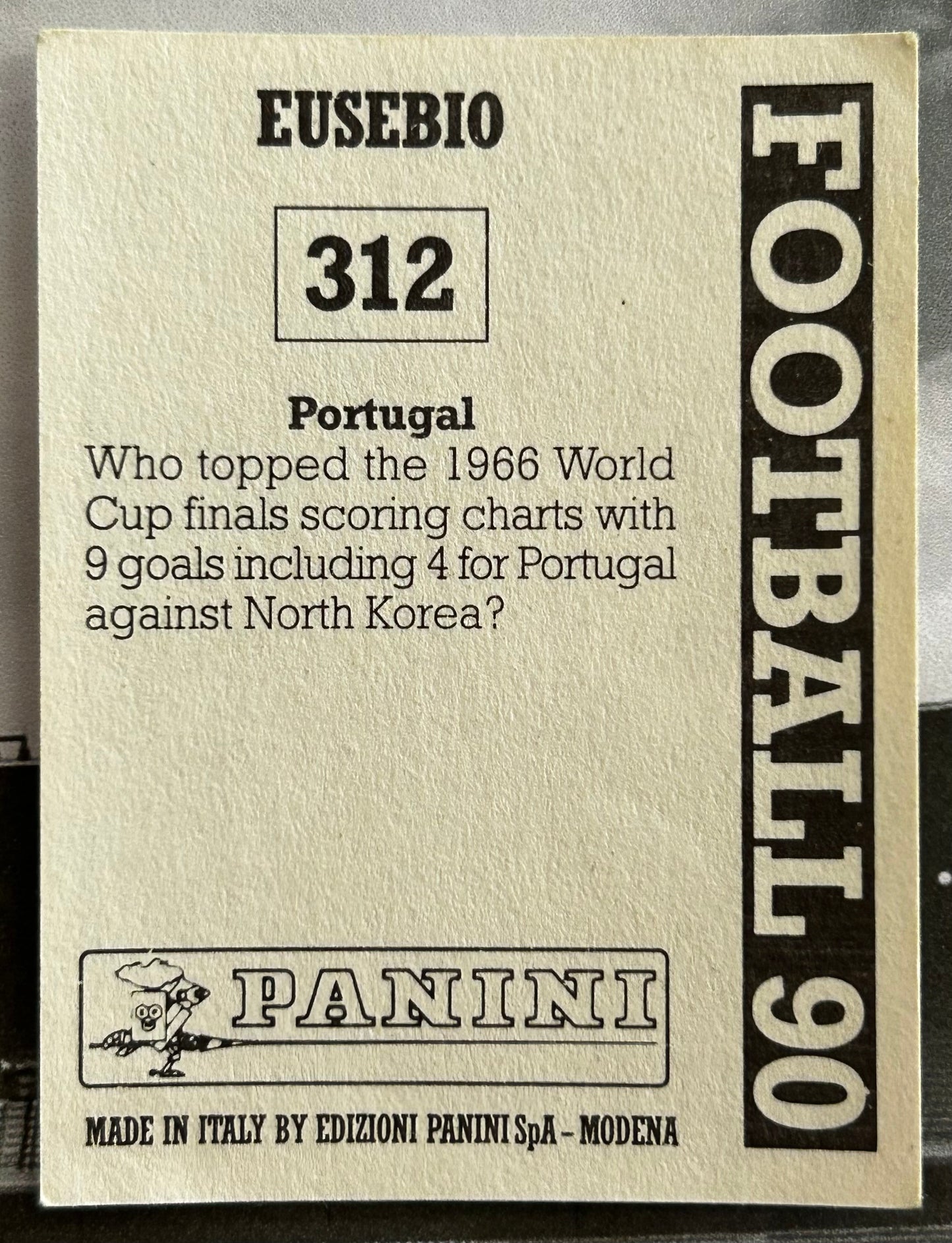 Panini Football 90 Sticker - EUSEBIO (PORTUGAL) World Cup Stars #312