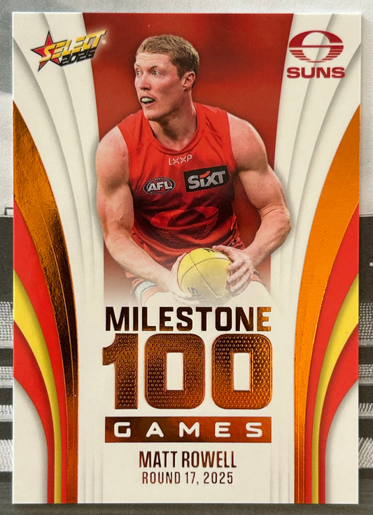 Select AFL Footy Stars 2026 - MATT ROWELL (GOLD COAST SUNS) Milestone 100 Games MG51
