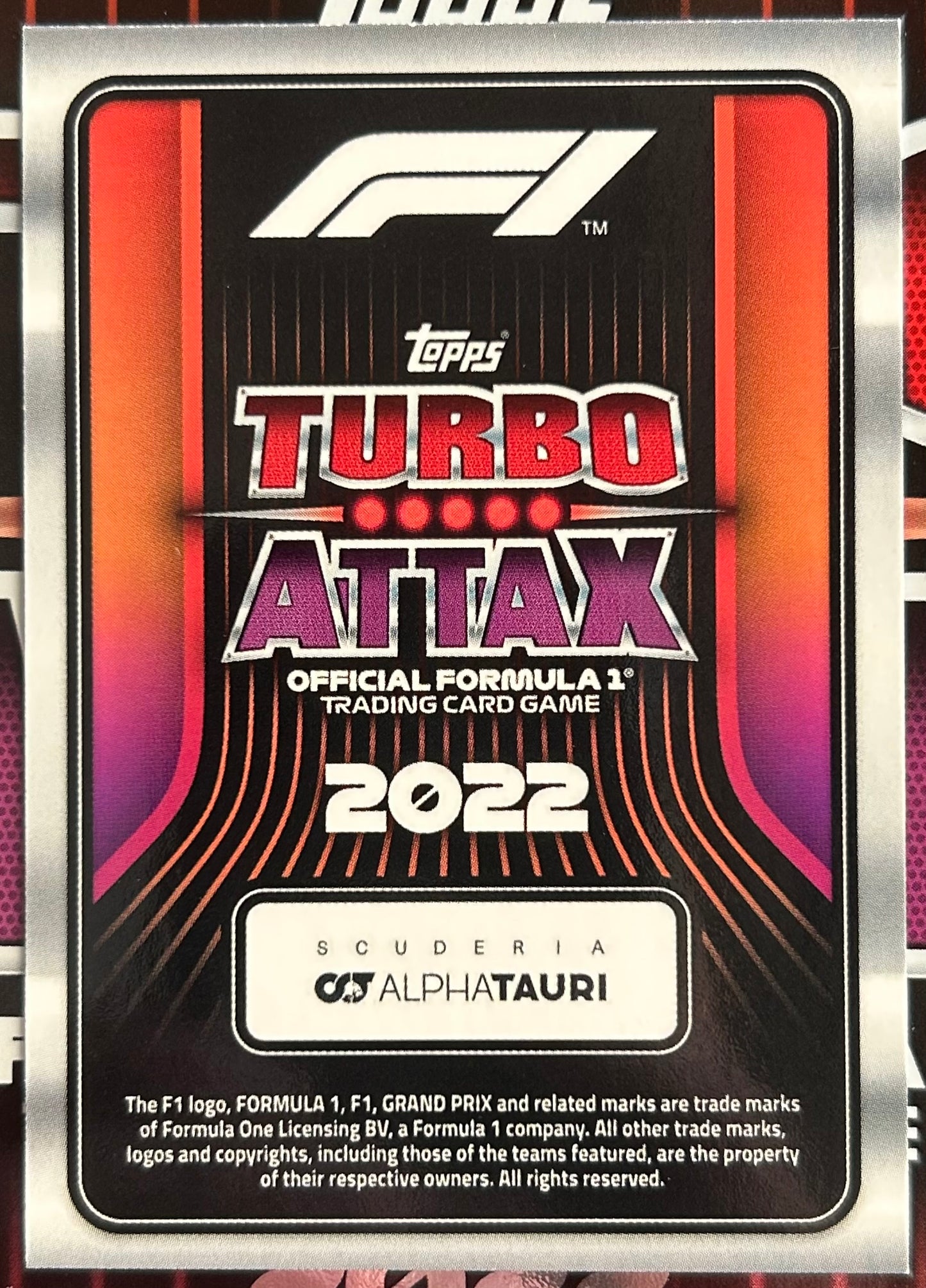Topps F1 Turbo Attax 2022 - YUKI TSUNODA (SCUDERIA ALPHATAURI) Gold Limited Edition LE8G
