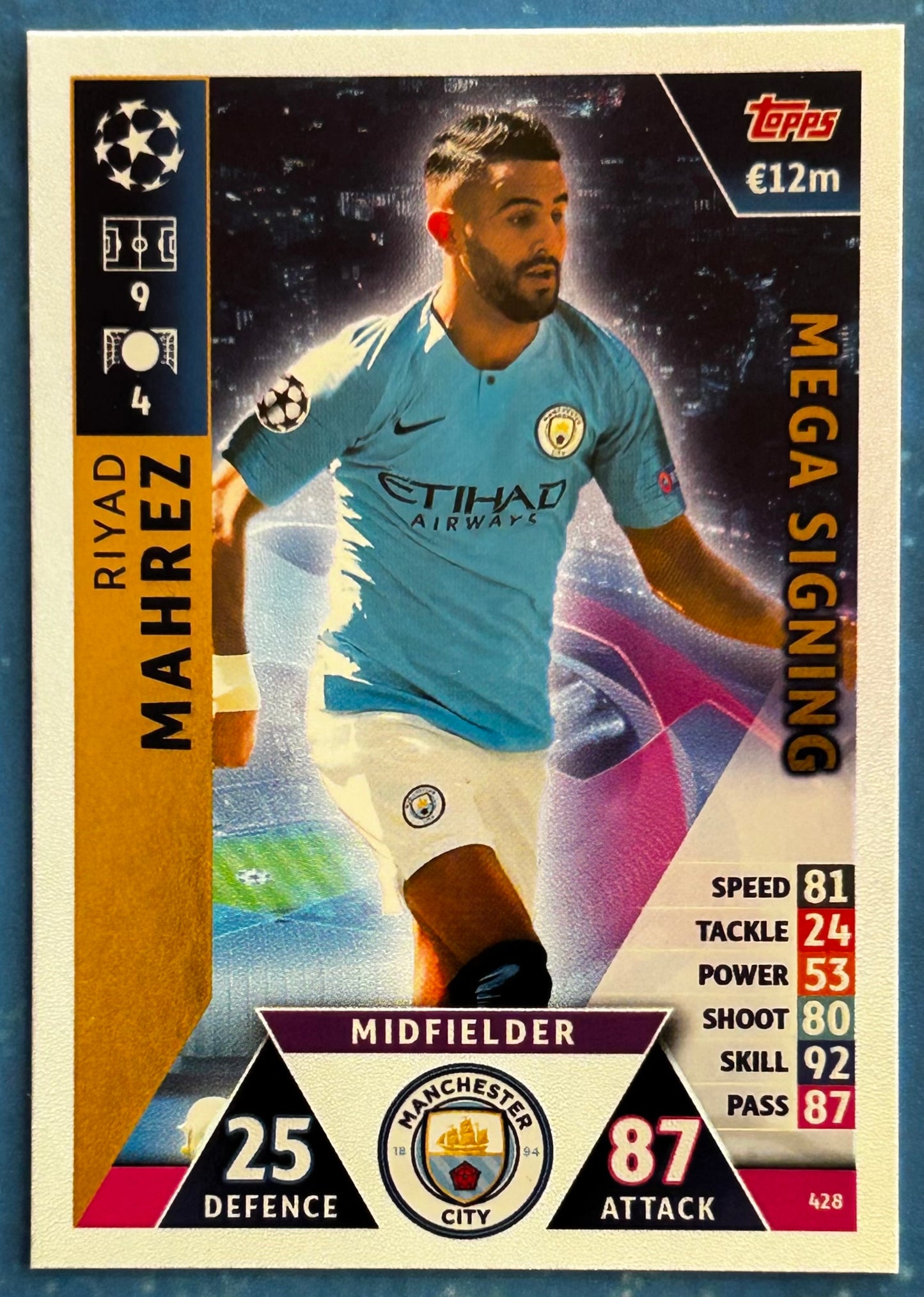 Topps Match Attax UEFA Champions League 2018-19 - RIYAD MAHREZ (MANCHESTER CITY) Mega Signing Foil Insert #428