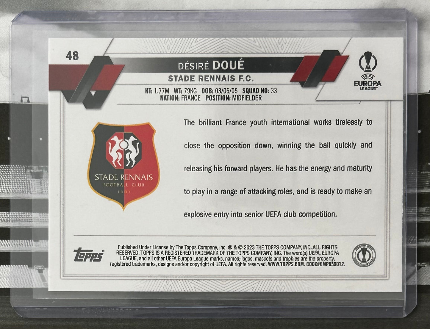 Topps UEFA Club Competitions 1st Edition 2022-23 - DESIRE DOUE (STADE RENNAIS FC) Rookie RC #48