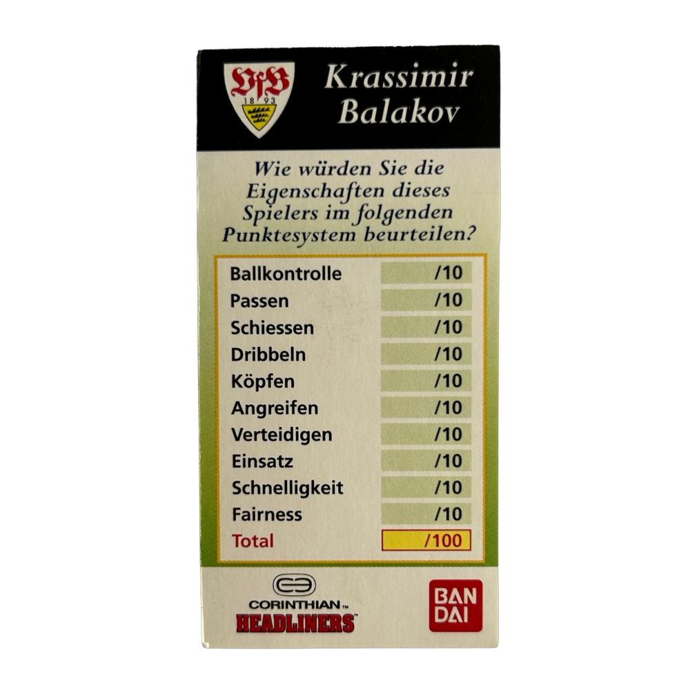 Corinthian Headliners - KRASSIMIR BALAKOV (VfB Stuttgart) Collector Card GER031