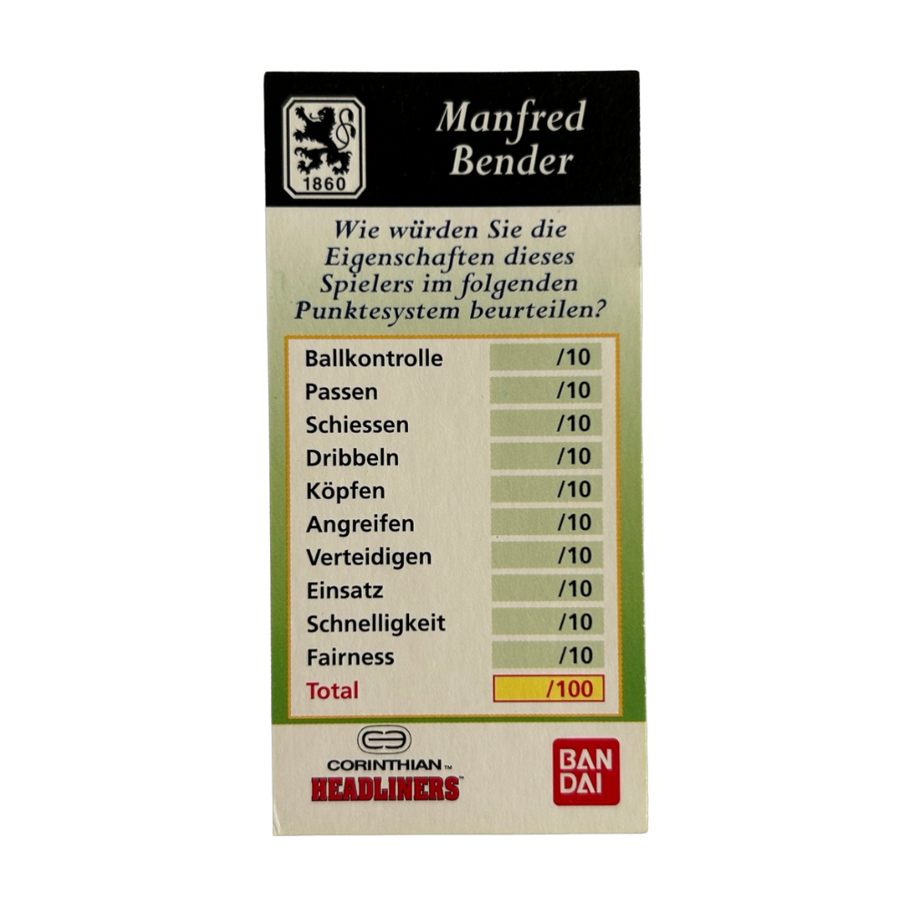 Corinthian Headliners - MANFRED BENDER (TSV Munchen 1860) Collector Card GER060