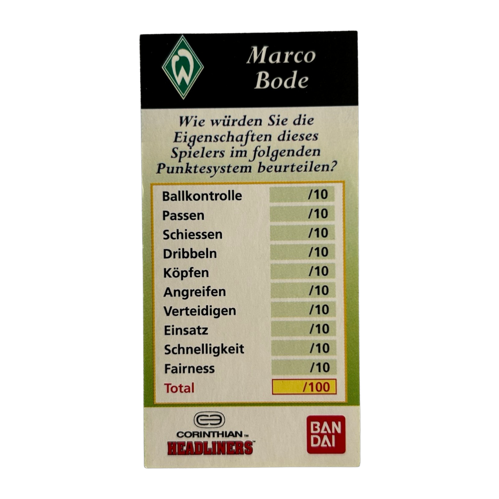 Carde Bode Corinthian Headliners - MARCO BODE (Werder Bremen) Collector Card GER0 ...