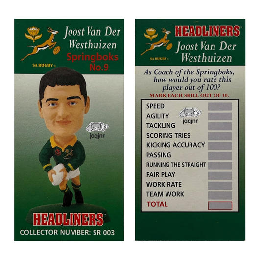 Corinthian Headliners Rugby Union - JOOST VAN DER WESTHUIZEN (SPRINGBOKS #9) Collector Card SR003