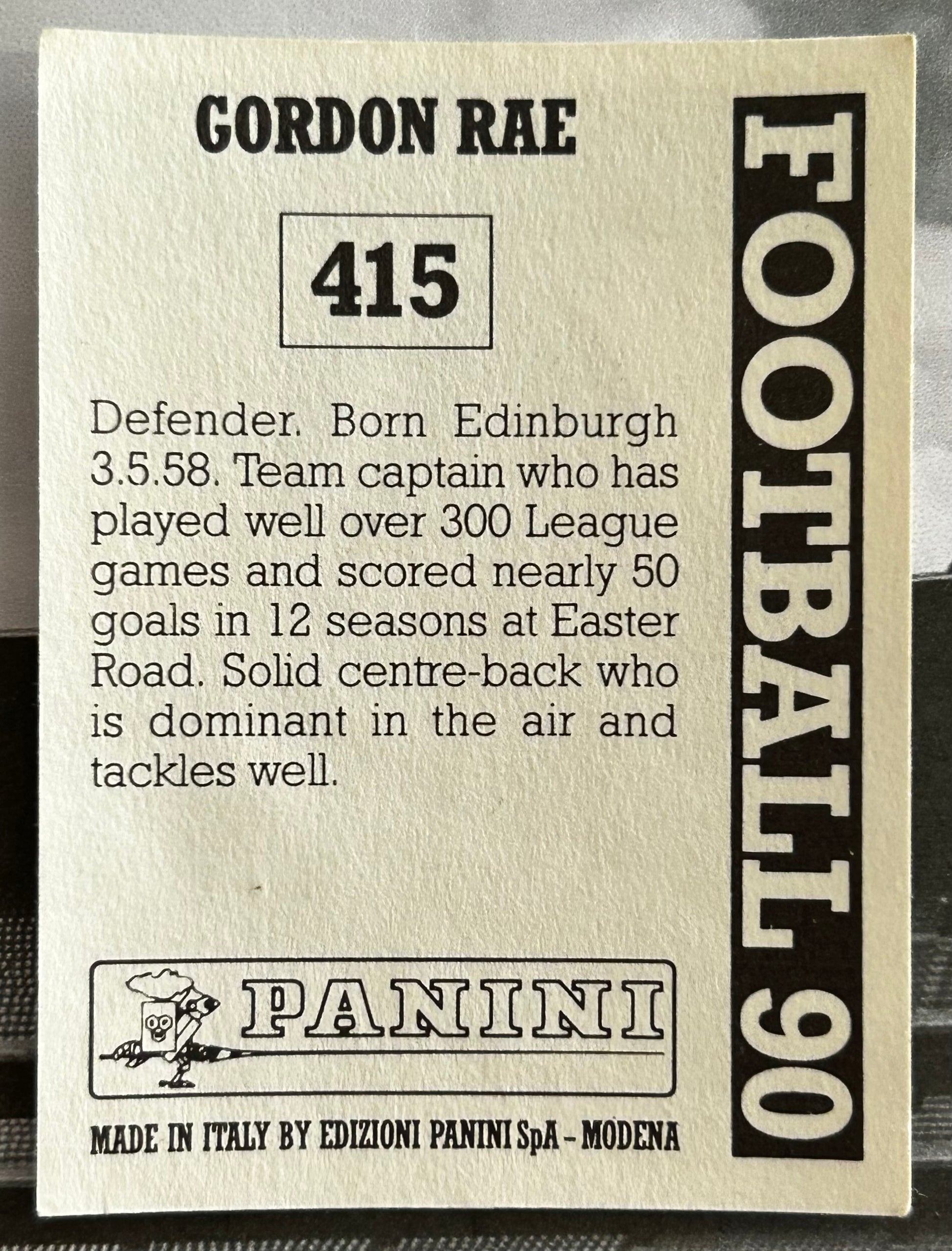 Gordon Rae Panini Football 90 Sticker - GORDON RAE (HIBERNIAN) #415 – JaqJnr