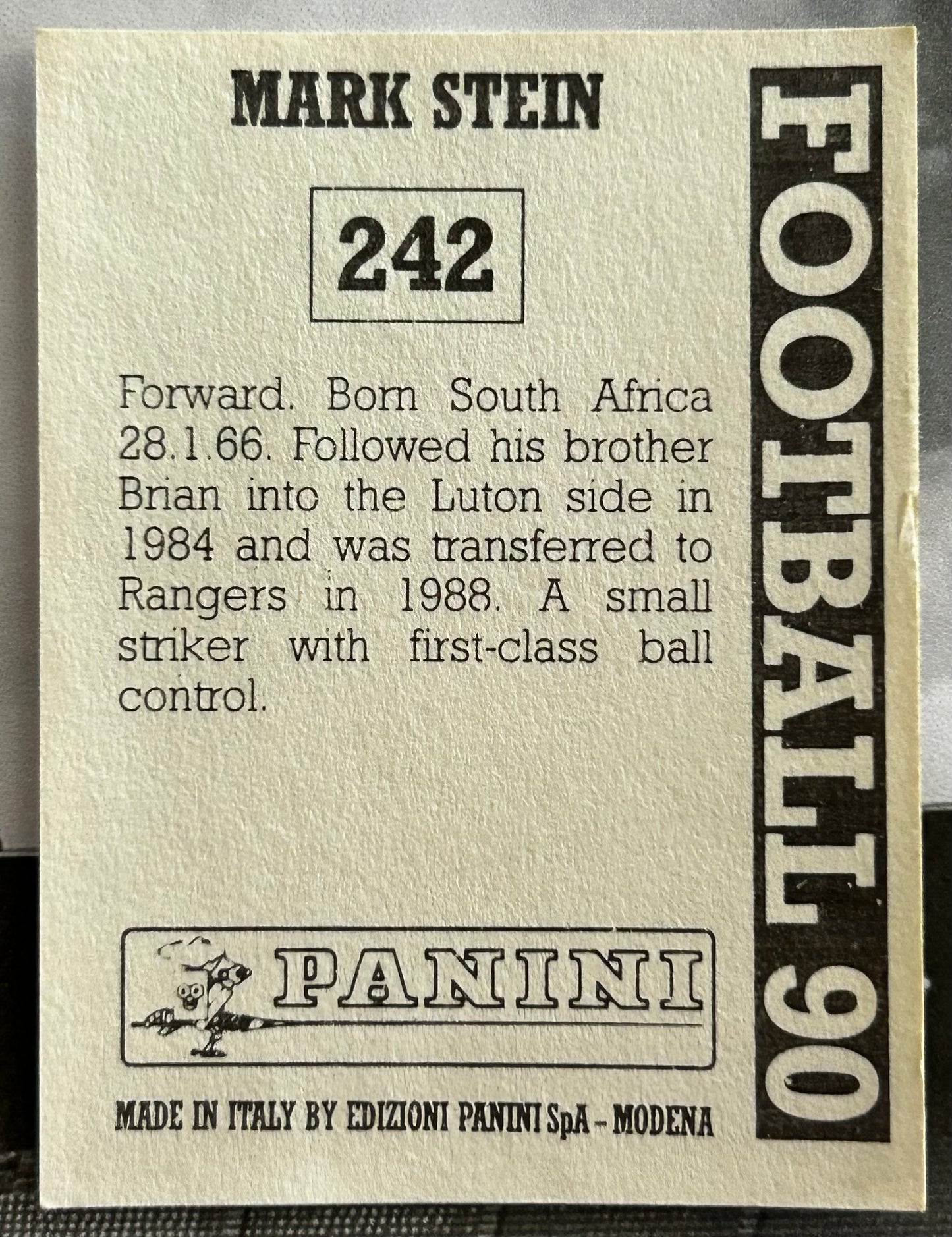 Panini Football 90 Sticker - MARK STEIN (QPR) #242