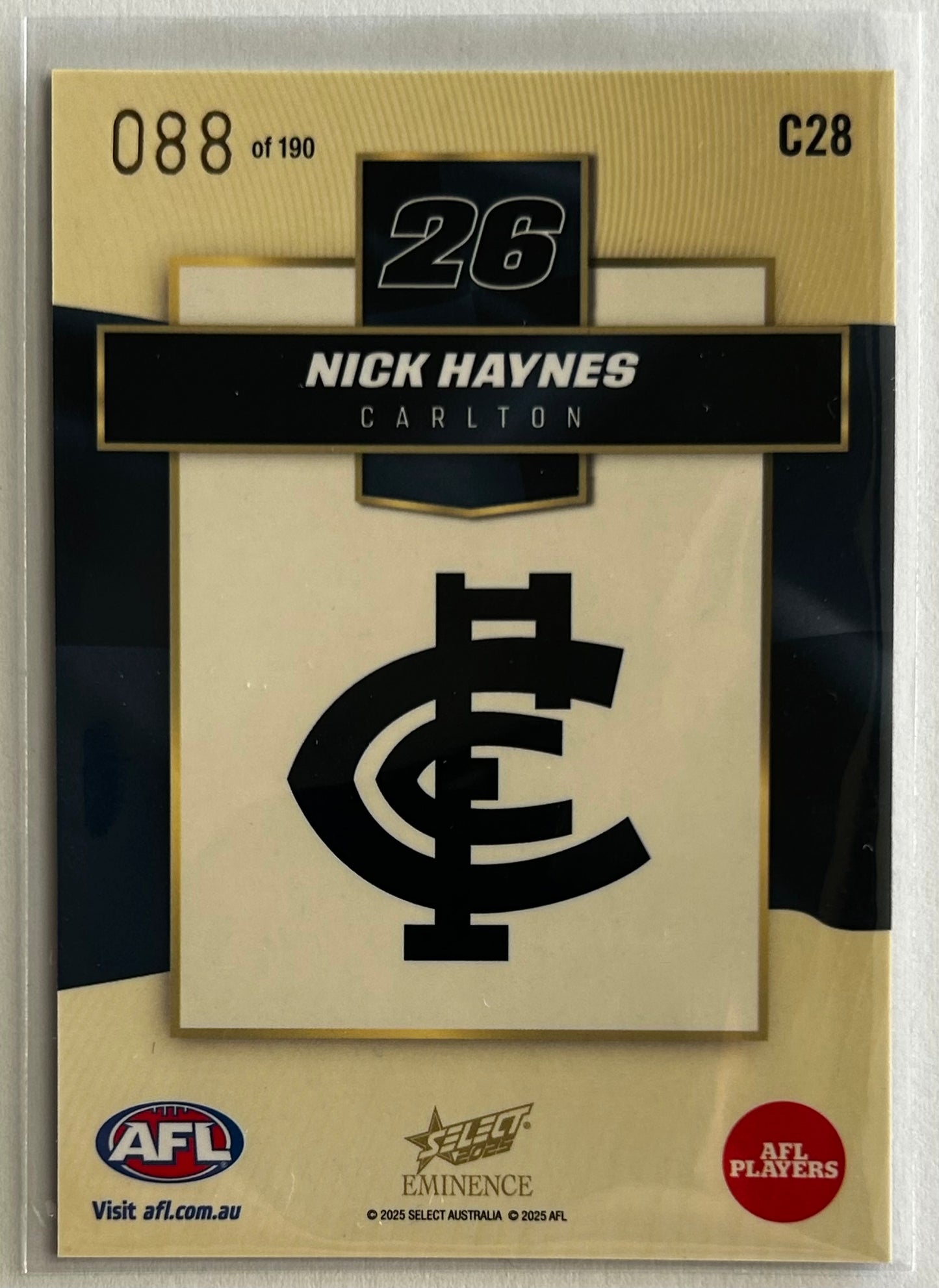 2025 AFL Select Eminence - NICK HAYNES (CARLTON) Colours /190 C28