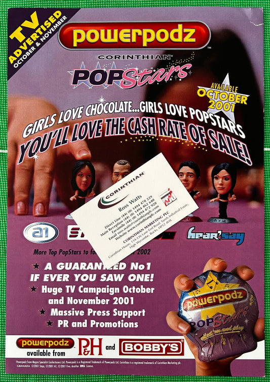 Corinthian Popstars Powerpodz Independent Retailer A4 Promotional Flyer for 2001-02 *See Condition Notes*