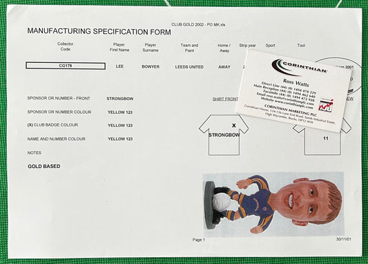 Corinthian ProStars Manufacturing Specification Form - LEE BOWYER (LEEDS UNITED) Club Gold 2002 CG178