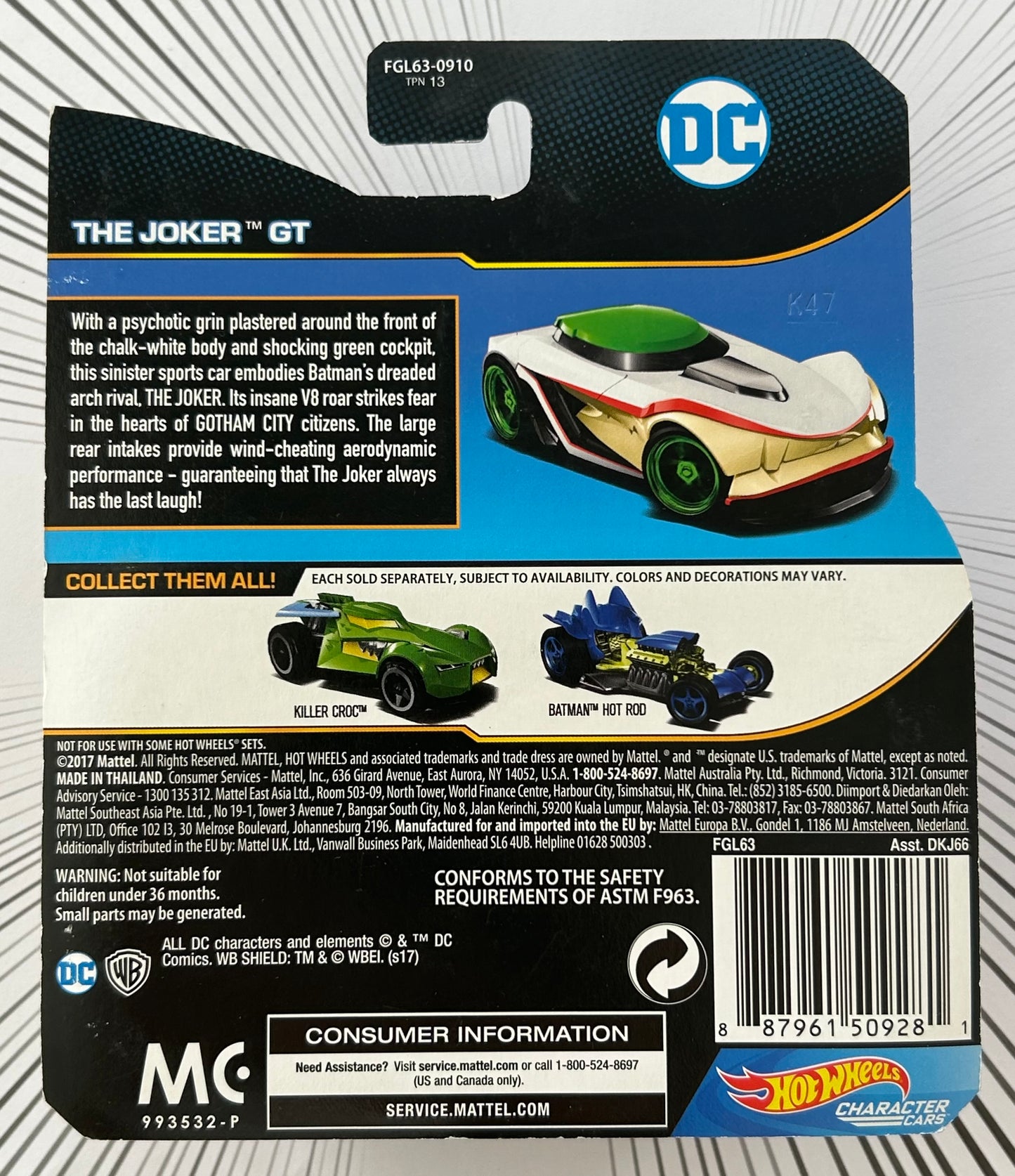 Mattel Hot Wheels Diecast Character Cars 1:64 - The Joker GT DC Justice League