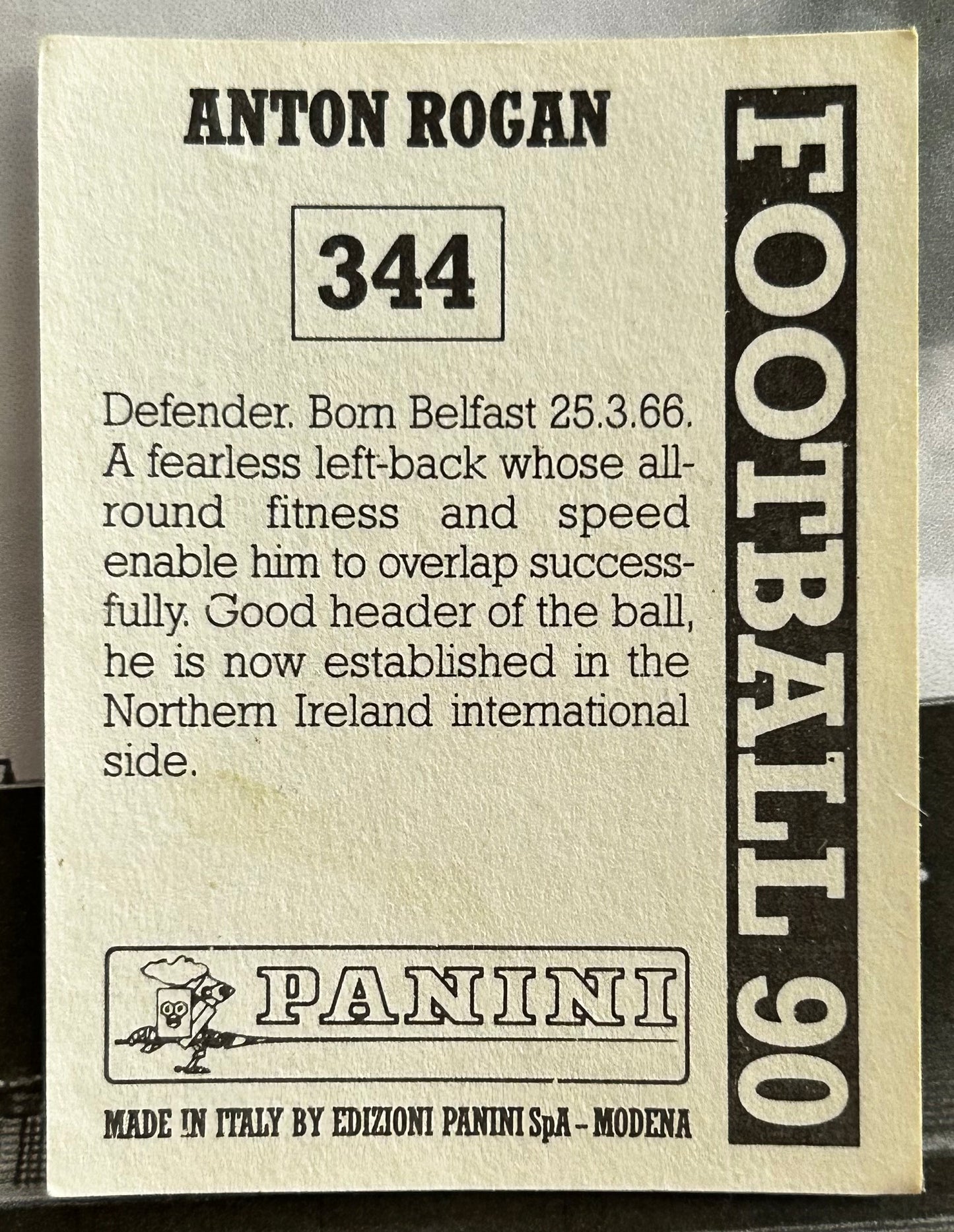 Panini Football 90 Sticker - ANTON ROGAN (CELTIC) #344
