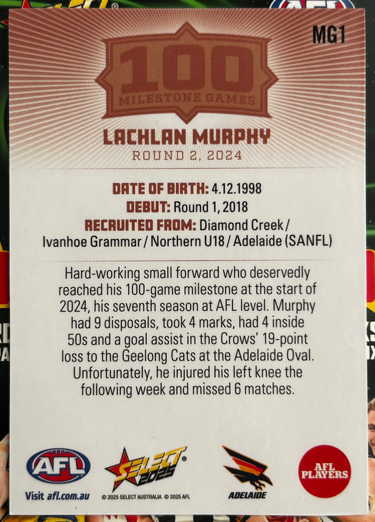 Select AFL 2025 Footy Stars - LACHLAN MURPHY (ADELAIDE CROWS) 100 Milestone Games MG1