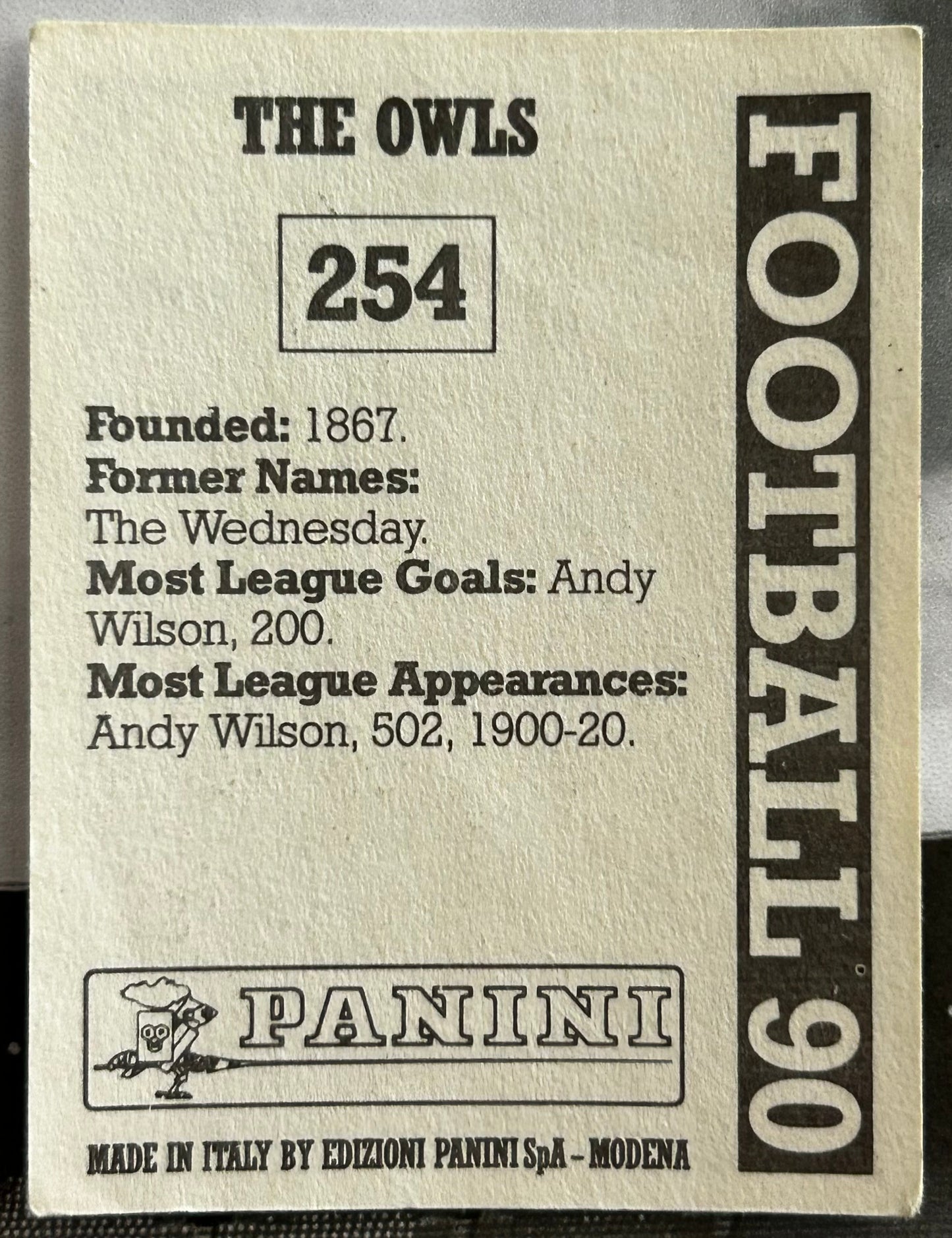Panini Football 90 Sticker - TEAM PHOTO (SHEFFIELD WEDNESDAY) #254