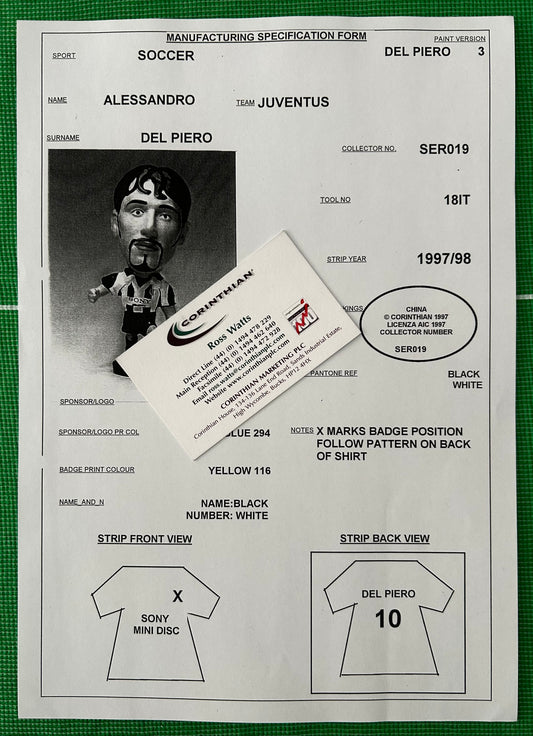 Corinthian Manufacturing Specification Form - ALESSANDRO DEL PIERO (JUVENTUS) 1997-98 SER019