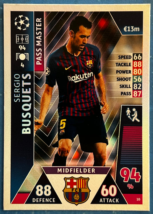Topps Match Attax UEFA Champions League 2018-19 - SERGIO BUSQUETS (FC BARCELONA) Pass Master Foil Insert #10