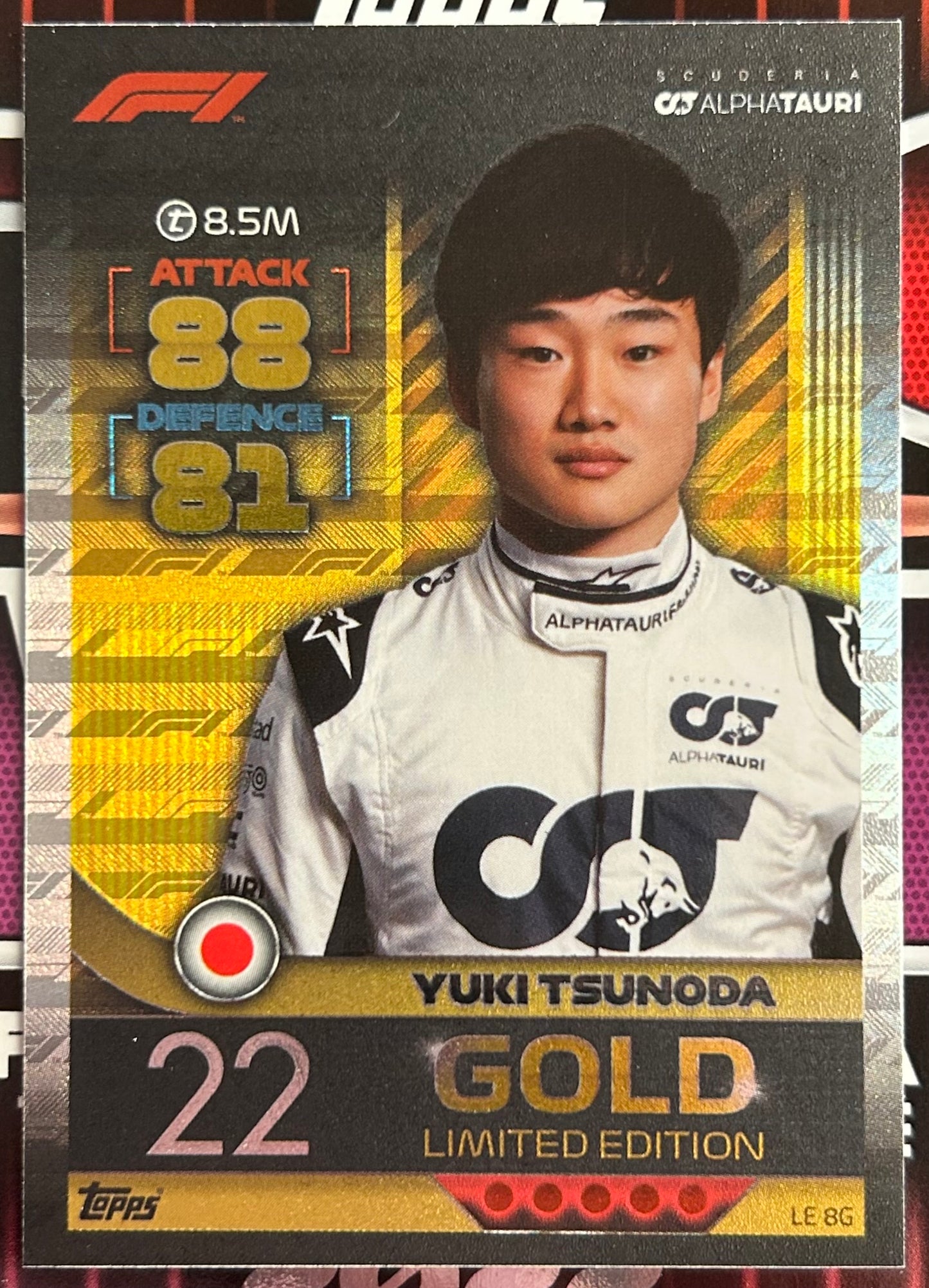 Topps F1 Turbo Attax 2022 - YUKI TSUNODA (SCUDERIA ALPHATAURI) Gold Limited Edition LE8G
