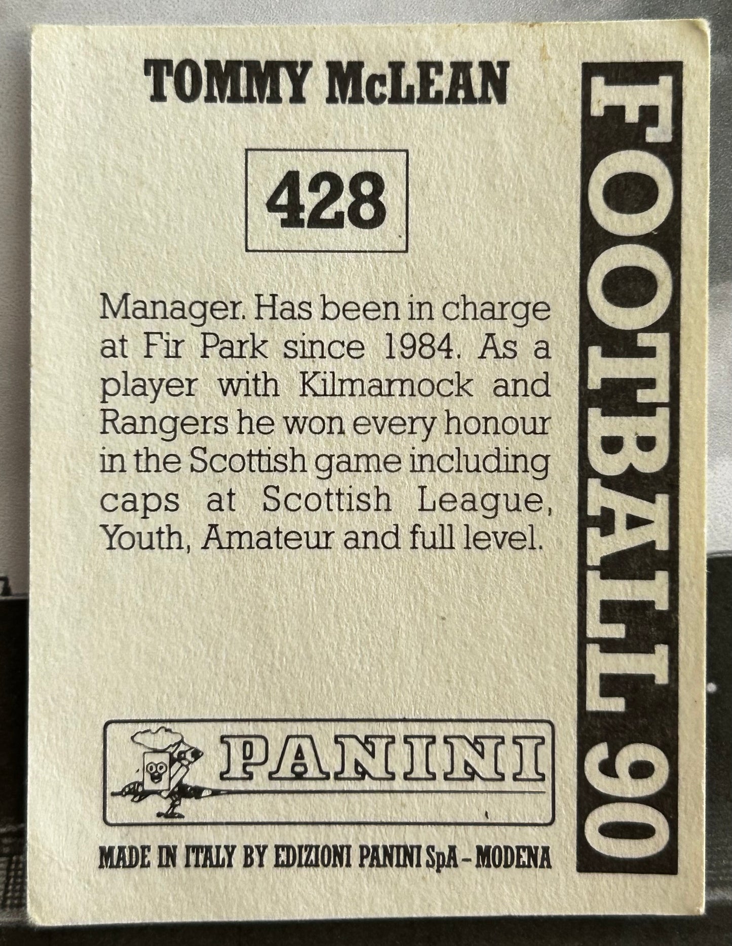 Panini Football 90 Sticker - TOMMY McLEAN (MOTHERWELL) #428