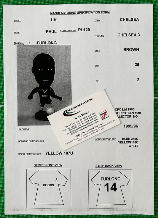 Corinthian Manufacturing Specification Form - PAUL FURLONG (CHELSEA) 1995-96 PL129