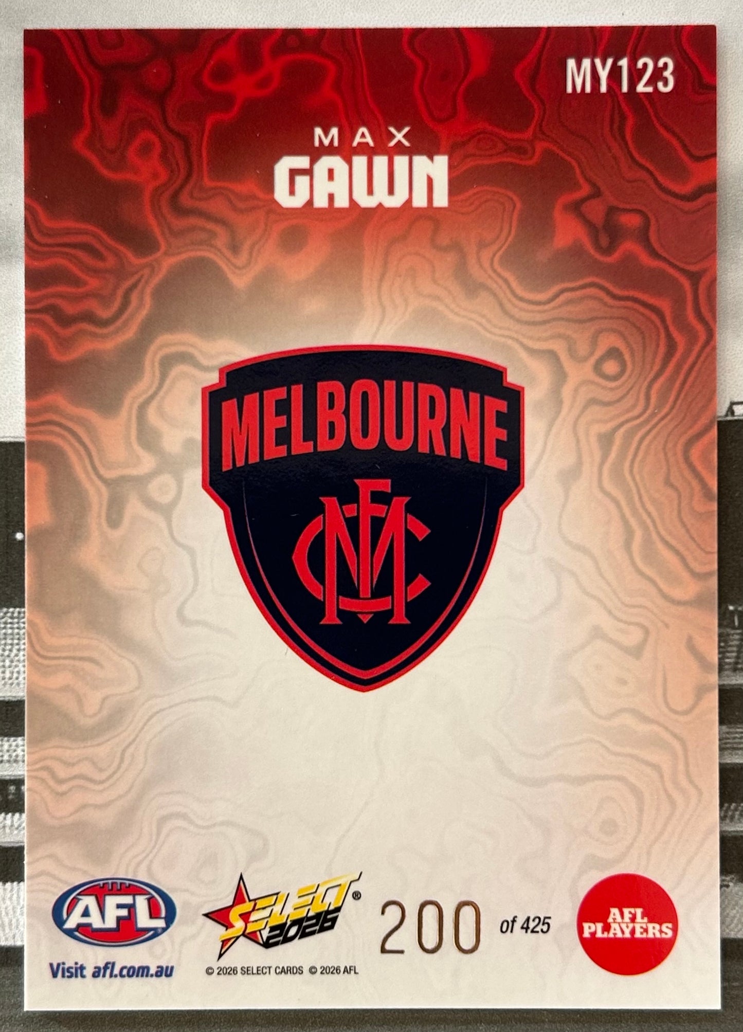 Select AFL Footy Stars 2026 - MAX GAWN (MELBOURNE) Mercury Team Colours MY123 /425