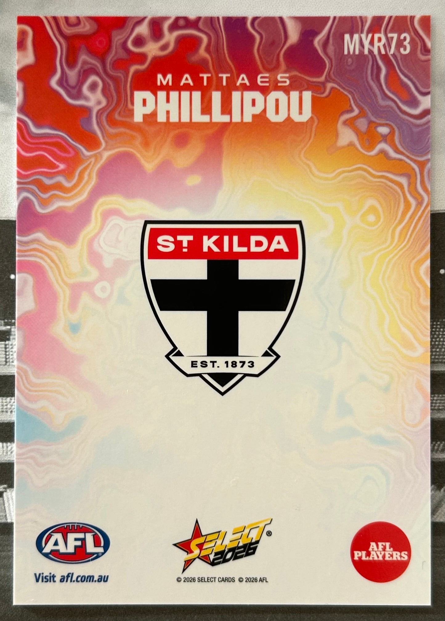Select AFL Footy Stars 2026 - MATTHAES PHILLIPOU (ST KILDA) Mercury Tie-Dye MYR73