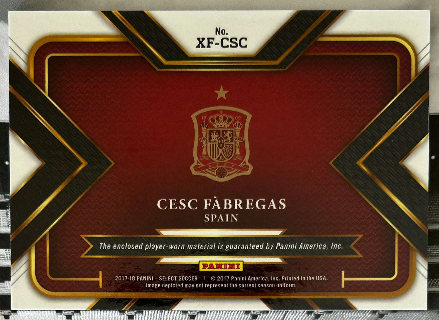 2017-18 Panini Select Soccer - CESC FABREGAS (SPAIN) X-Factor Memorabilia Player-Worn Patch XF-CSC