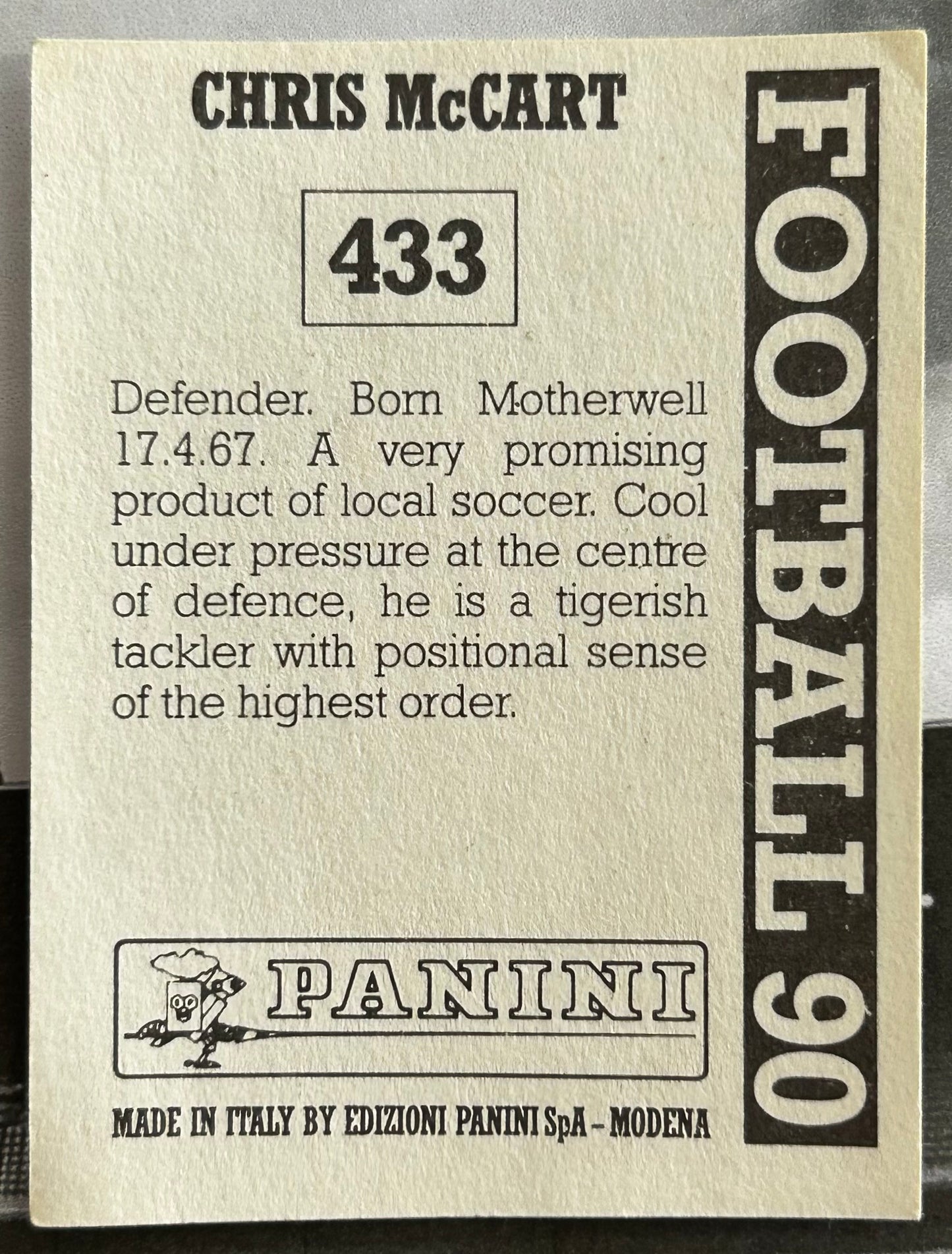 Panini Football 90 Sticker - CHRIS McCART (MOTHERWELL) #433