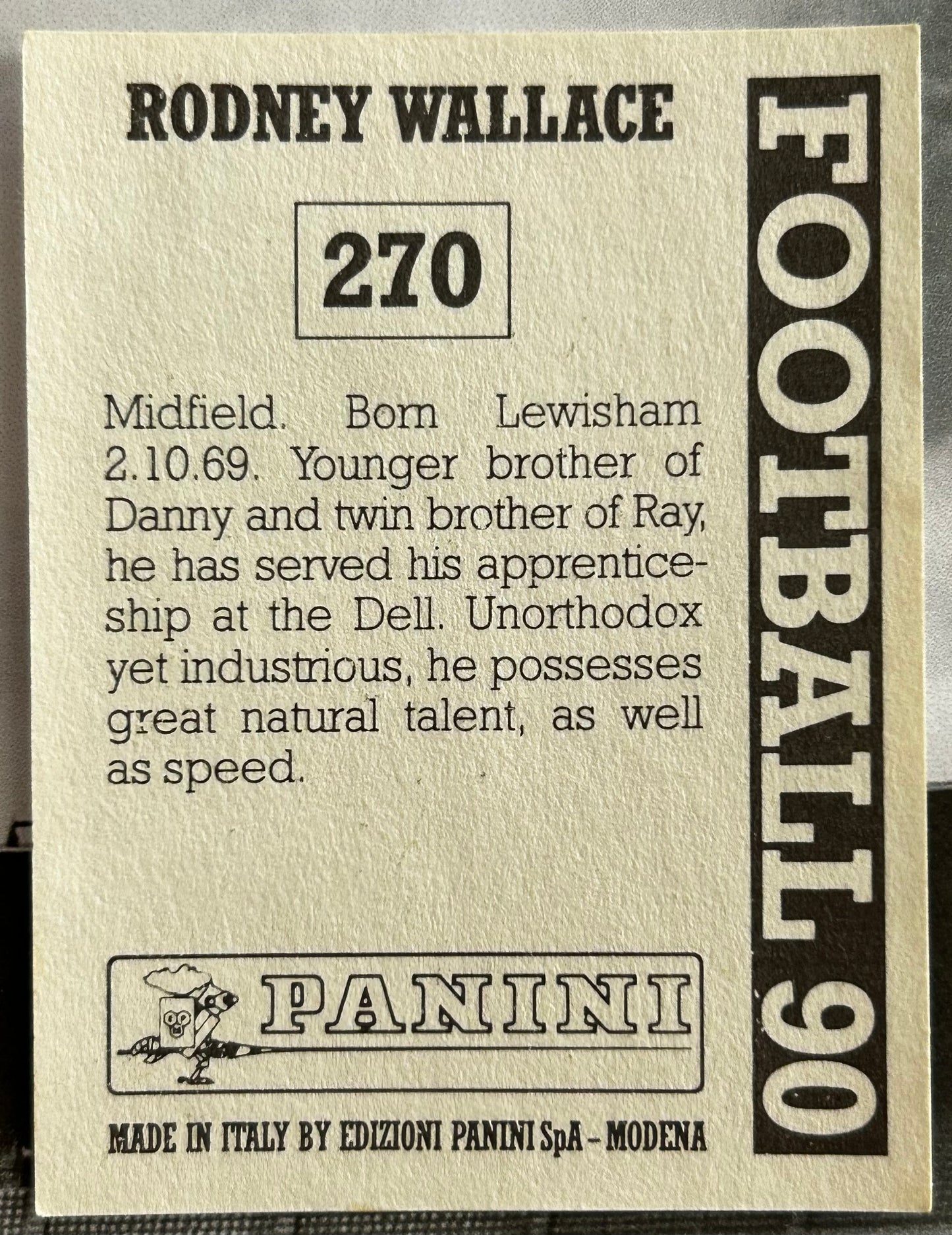 Panini Football 90 Sticker - RODNEY WALLACE (SOUTHAMPTON) #270