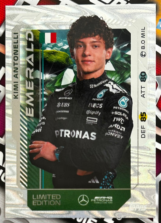 Topps F1 Turbo Attax 2025 - KIMI ANTONELLI (MERCEDES AMG) Emerald Limited Edition LE2