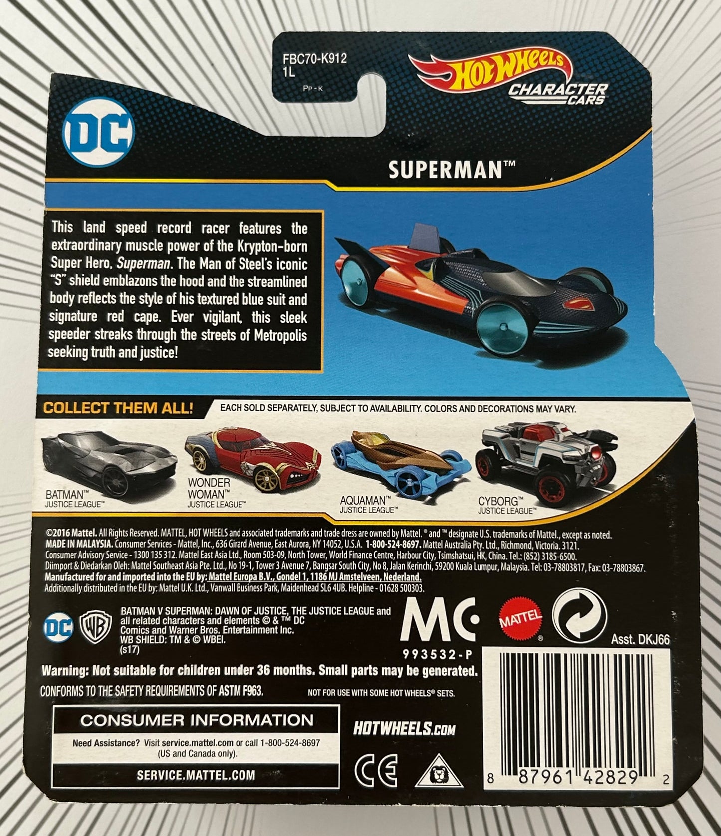 Mattel Hot Wheels Diecast Character Cars 1:64 - Superman DC Justice League