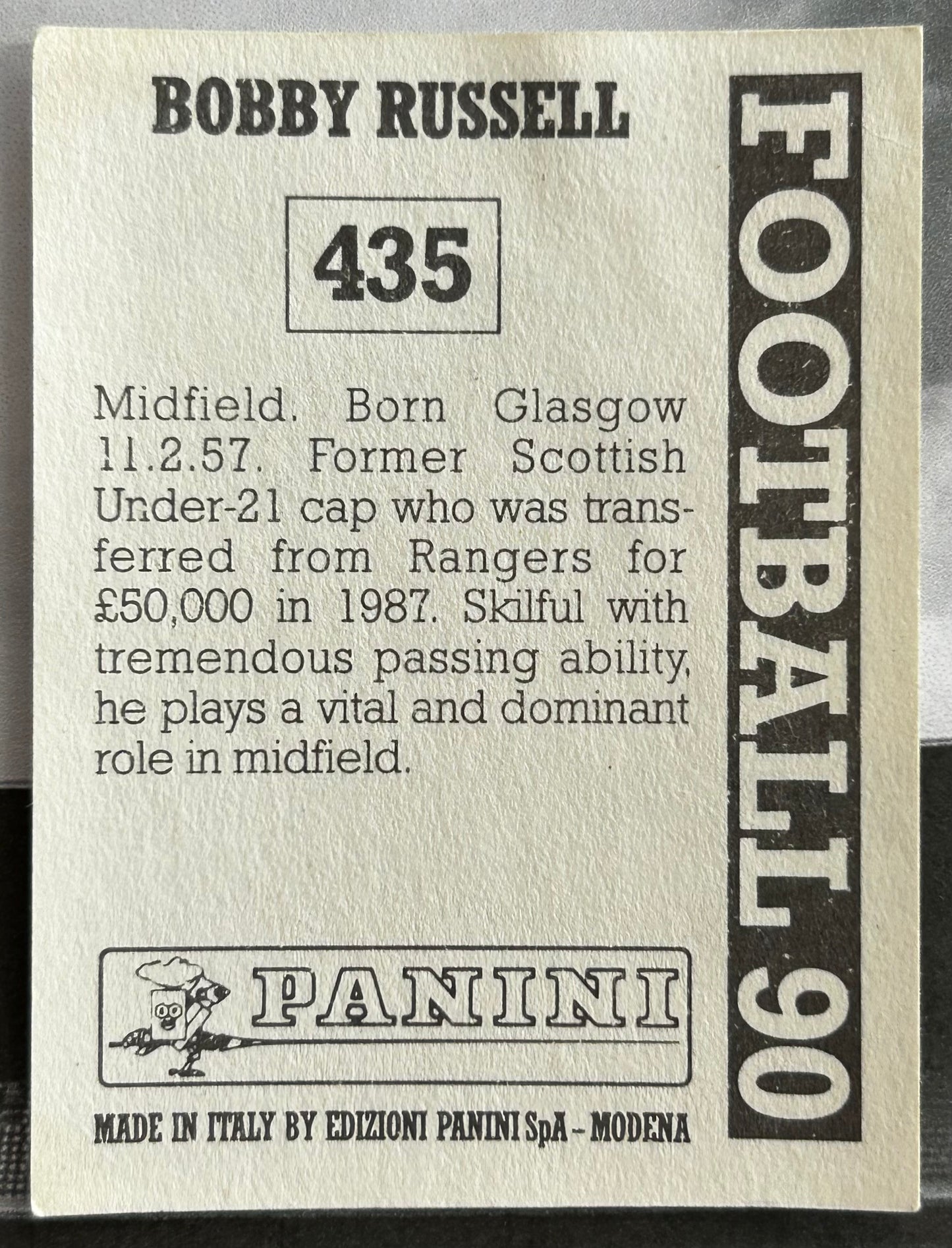 Panini Football 90 Sticker - BOBBY RUSSELL (MOTHERWELL) #435
