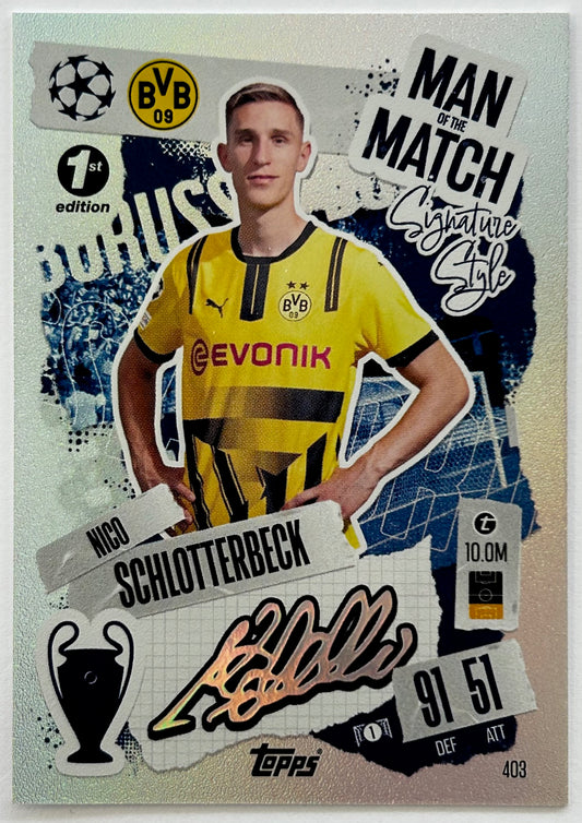Topps 2024-25 Match Attax UEFA - NICO SCHLOTTERBECK (BORUSSIA DORTMUND) Man of the Match #403