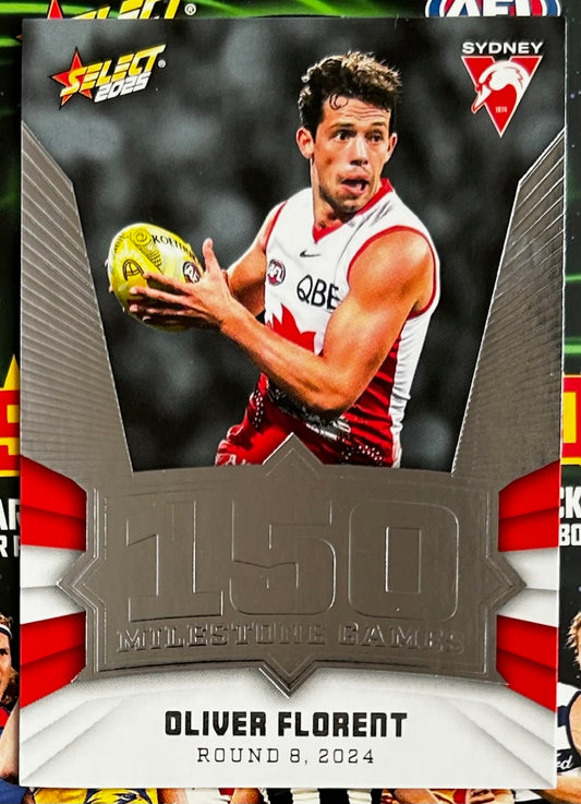 Select AFL 2025 Footy Stars - OLIVER FLORENT (SYDNEY SWANS) 150 Milestone Games MG88