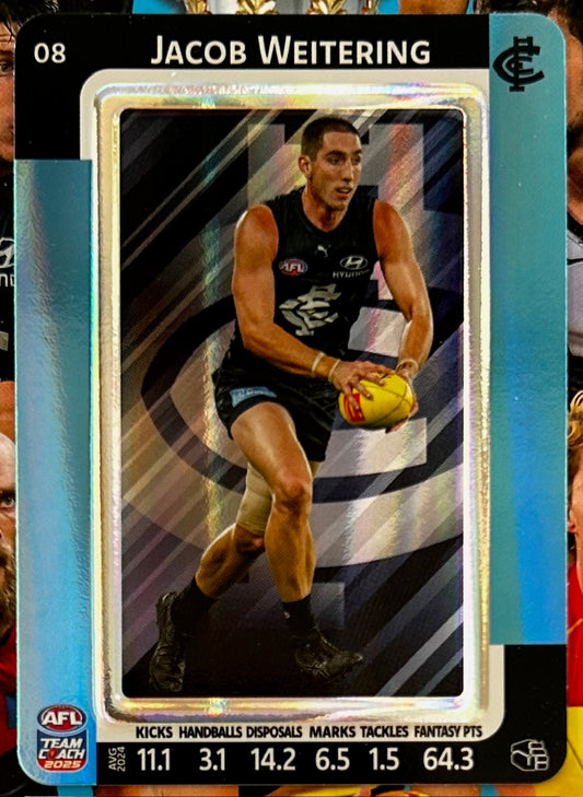 AFL Teamcoach 2025 - JACOB WEITERING (CARLTON) Blue Parallel #08 1:9 packs