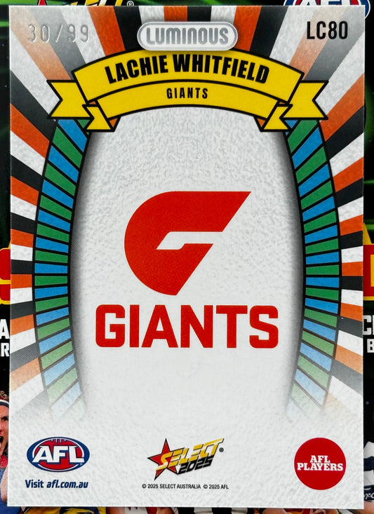 Select AFL 2025 Footy Stars Hobby - LACHIE WHITFIELD (GWS GIANTS) Luminous Carnival LC80 /99
