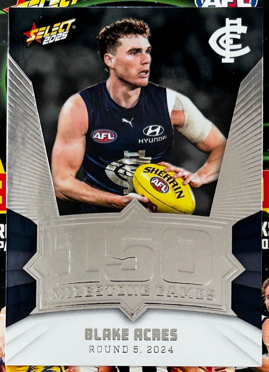 Select AFL 2025 Footy Stars Hobby - BLAKE ACRES (CARLTON) 150 Milestone Games MGH14 /240