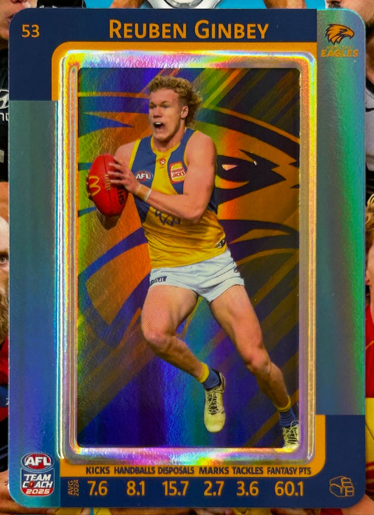 AFL Teamcoach 2025 - REUBEN GINBEY (WEST COAST EAGLES) Blue Parallel #53 1:9 packs