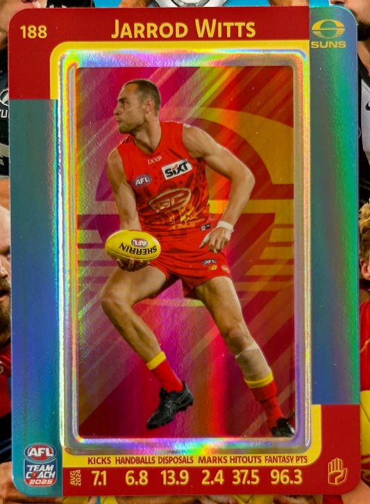 AFL Teamcoach 2025 - JARROD WITTS (GOLD COAST SUNS) Blue Parallel #188 1:9 packs