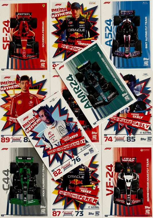 Topps F1 Turbo Attax 2024 - Single F1 2024 CARS & MEME MAYHEM Cards (#198 - #218)