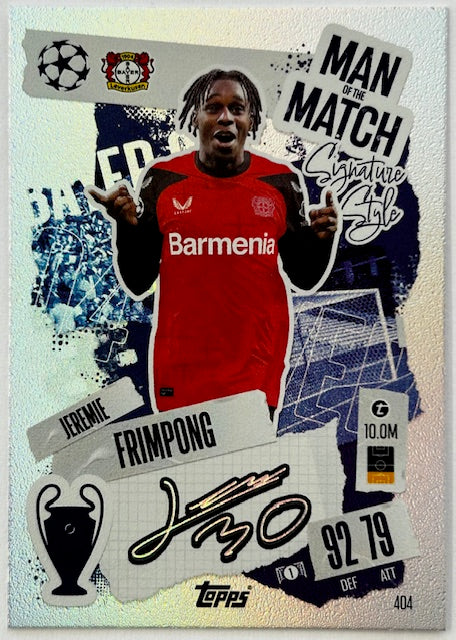 Topps 2024-25 Match Attax UEFA - JEREMIE FRIMPONG (BAYER LEVERKUSEN) Man of the Match #404