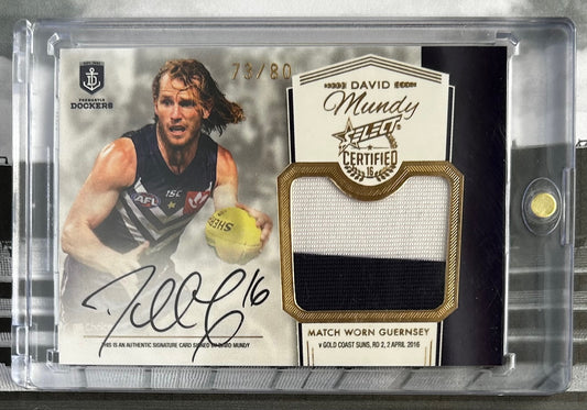 Select AFL 2016 Certified - DAVID MUNDY (FREMANTLE DOCKERS) Match Worn Guernsey Signature Card MGS2 /80