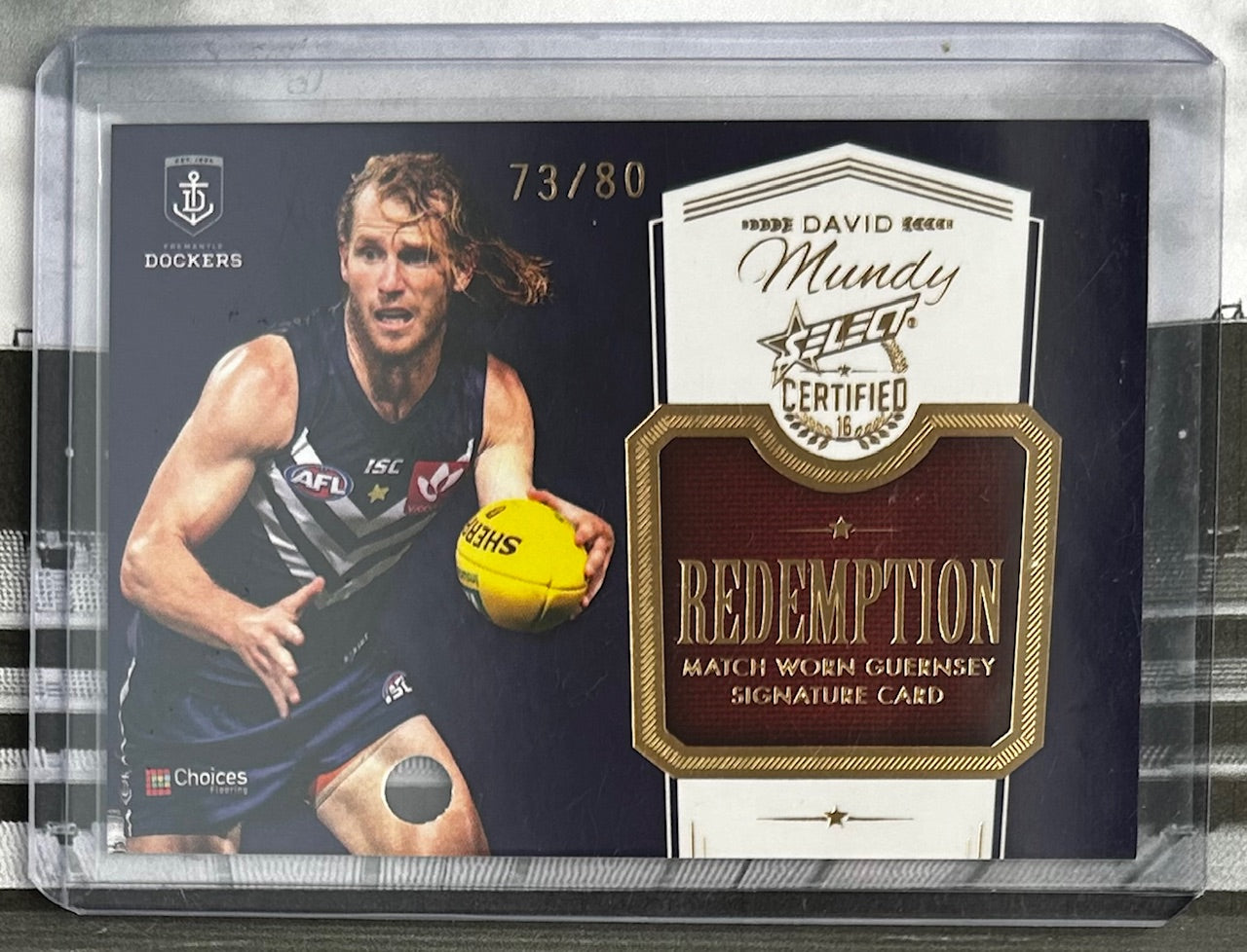 Select AFL 2016 Certified - DAVID MUNDY (FREMANTLE DOCKERS) Match Worn Guernsey Signature Card MGS2 /80