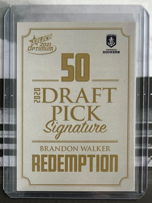 Select AFL Optimum 2021 - BRANDON WALKER (FREMANTLE DOCKERS) Draft Pick Signature Gold Redemption DPSGR50 /85