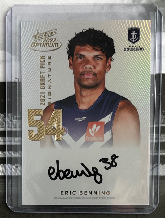 Select AFL Optimum 2022 - ERIC BENNING (FREMANTLE DOCKERS) Draft Pick Signature Gold DPSG54 /85