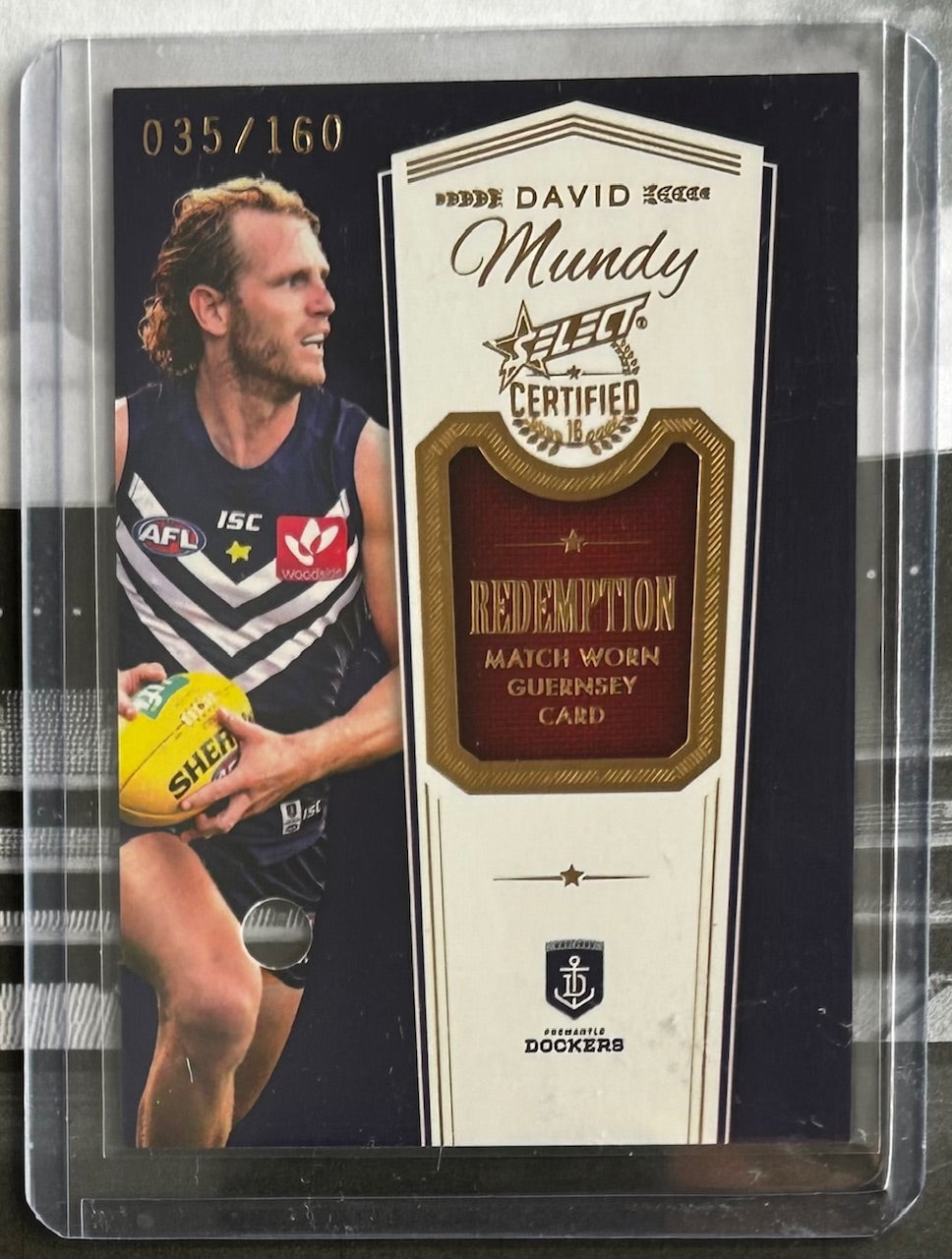Select AFL 2016 Certified - DAVID MUNDY (FREMANTLE DOCKERS) Match Worn Guernsey Card MG2 /160