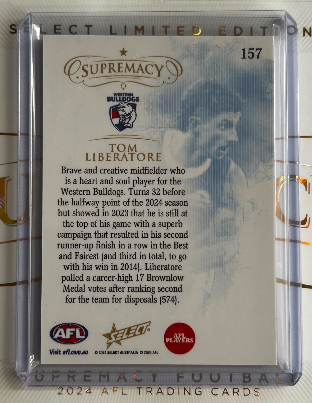 2024 AFL Select Supremacy - TOM LIBERATORE (WESTERN BULLDOGS) Gold /95 #157