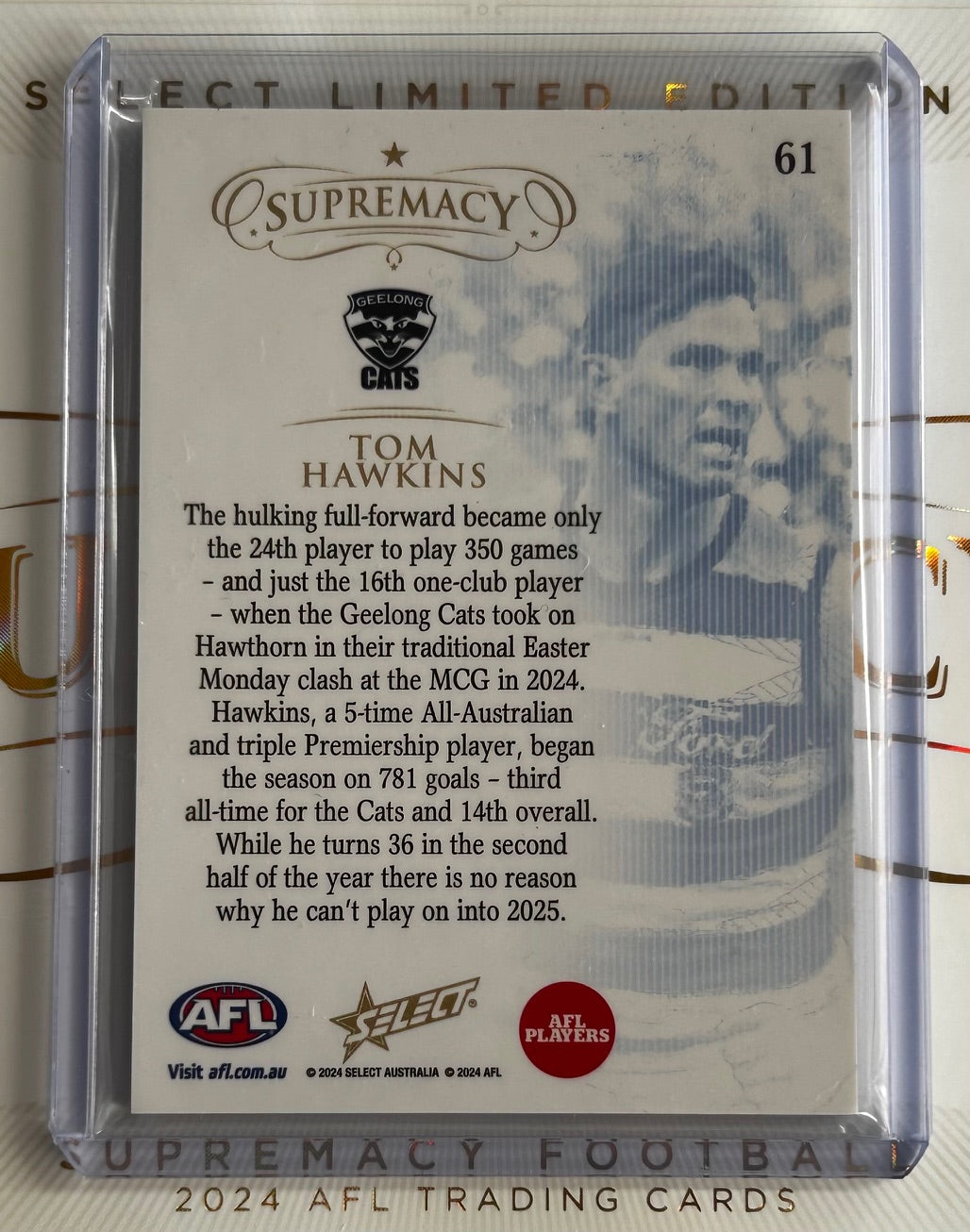 2024 AFL Select Supremacy - TOM HAWKINS (GEELONG CATS) Gold /95 #61