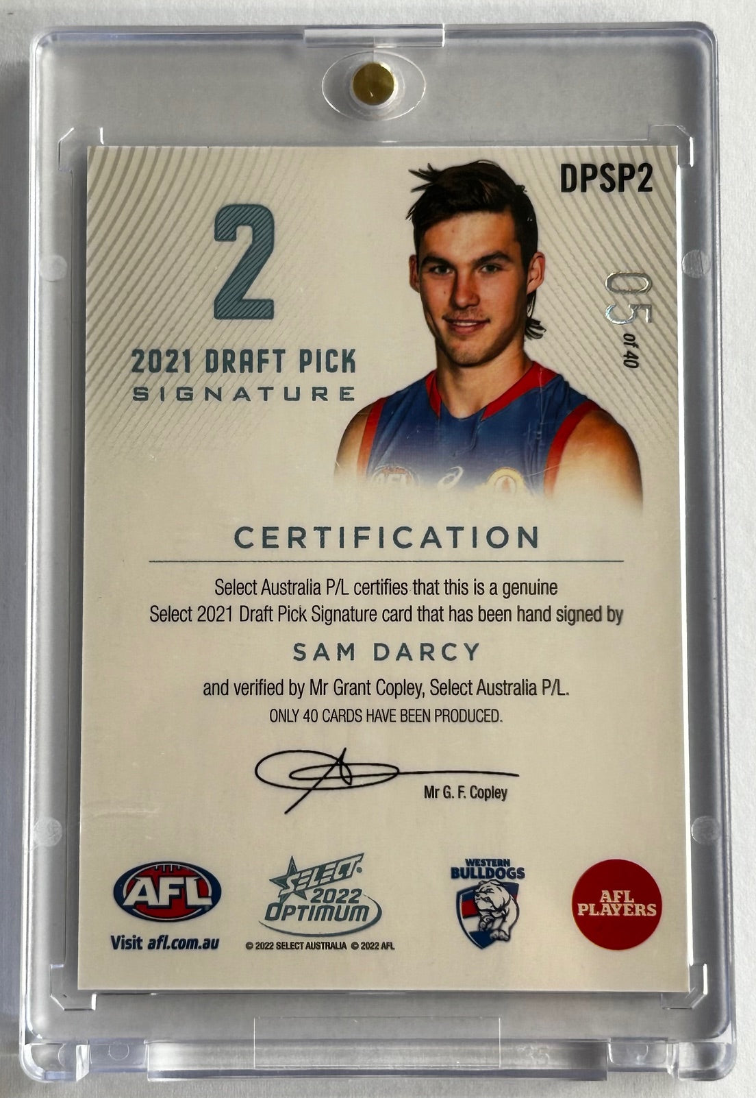 2022 AFL Select Optimum - SAM DARCY Western Bulldogs DPS Signature Platinum /40